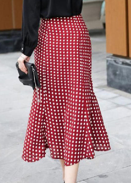 Stylish Red Dot High Waist Ruffled Chiffon Skirts Spring QQ1064 Ada Fashion