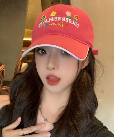 Cap Baseball Hat Embroidered Red Stylish Versatile FashionChic