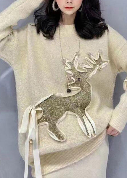 Stylish Red O Neck Patch Loose Knit Sweaters Spring TN019 ABC