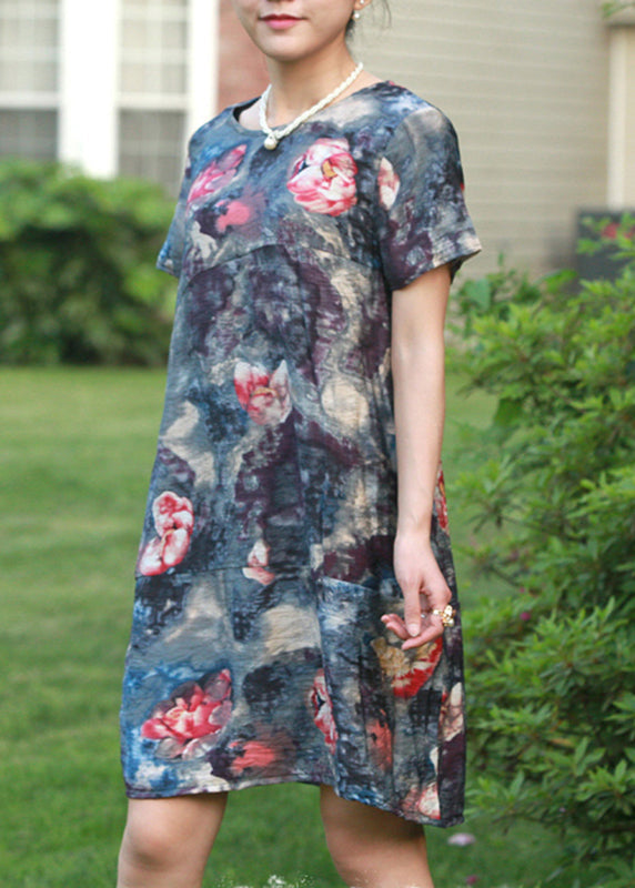 Stylish Red O-Neck Print Party Mid Dress Summer UU019 OM-MM240820