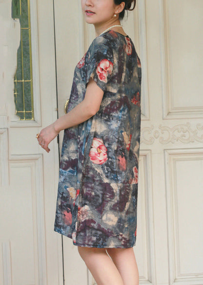 Stylish Red O-Neck Print Party Mid Dress Summer UU019 OM-MM240820