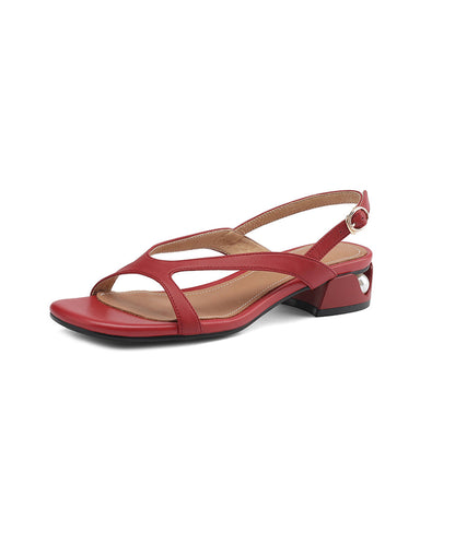 Stylish Red Peep Toe Hollow Out Splicing Chunky Sandals JJ069 Shoe-LX240609