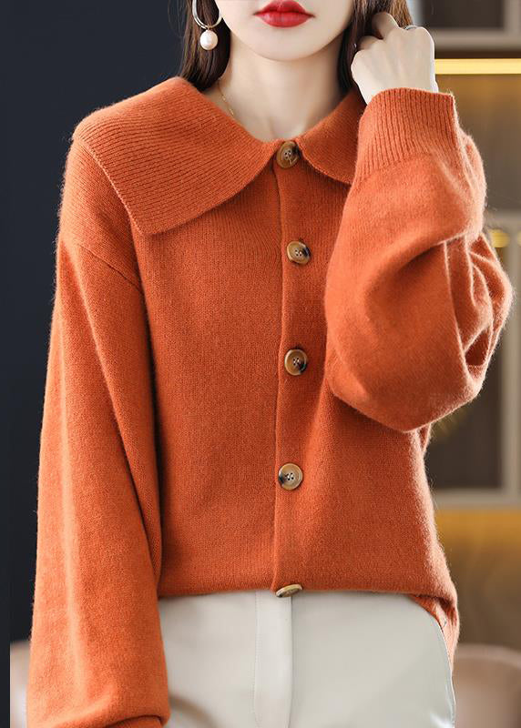 Stylish Red Peter Pan Collar Button Solid Knit Cardigan Fall QI048 OM-BB241005