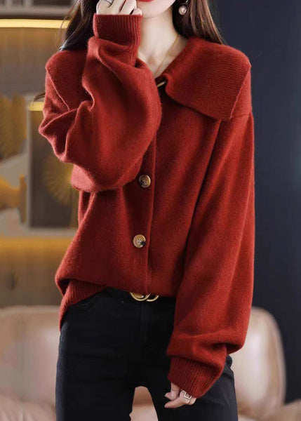 Stylish Red Peter Pan Collar Button Solid Knit Cardigan Fall QI048 OM-BB241005