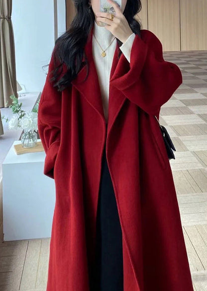 Stylish Red Peter Pan Collar Pockets Woolen Wrap Coat Winter RS035 ABC