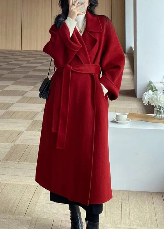 Stylish Red Peter Pan Collar Pockets Woolen Wrap Coat Winter RS035 ABC