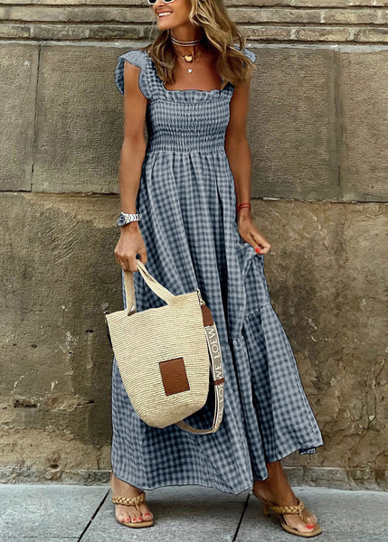 Stylish Red Plaid Cotton Robe Dresses Sleeveless TL007