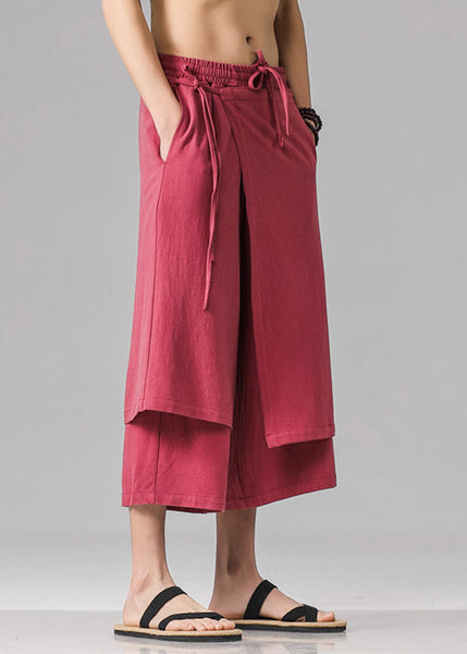 Stylish Red Pockets Patchwork Tie Waist Men Pants Summer YT011 Men-Silk-MENCP240721