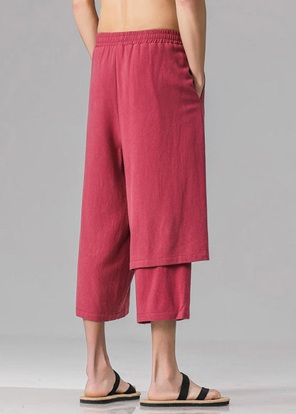Stylish Red Pockets Patchwork Tie Waist Men Pants Summer YT011 Men-Silk-MENCP240721