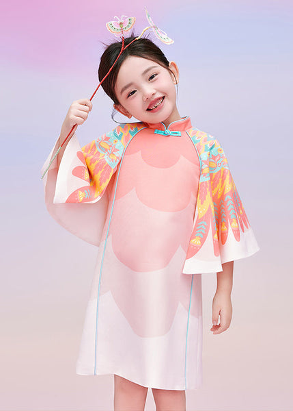 Dresses Sleeves Kids Print Stylish Cloak Red Vacation Maxi FashionChic