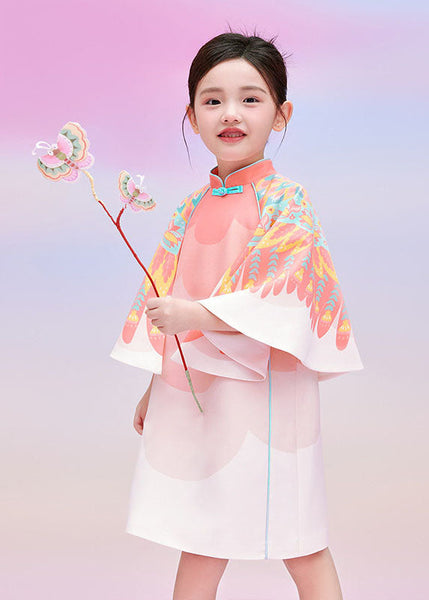 Dresses Sleeves Kids Print Stylish Cloak Red Vacation Maxi FashionChic