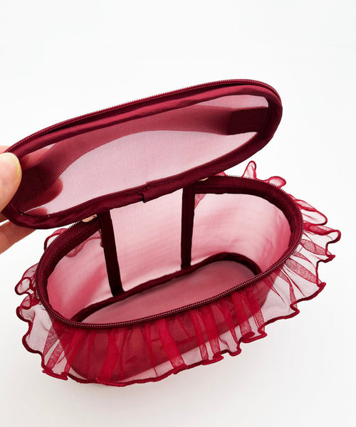 Red Stylish Ruffled Embroideried Handbag Tote Tulle FashionChic