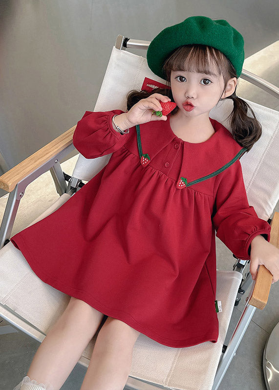Stylish Red Sailor Collar Patchwork Kids Maxi Dress Spring YE023 ABC