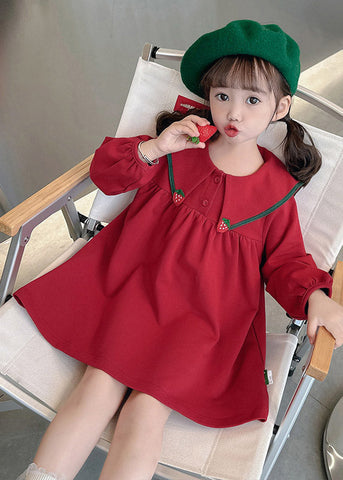 Stylish Red Sailor Collar Patchwork Kids Maxi Dress Spring YE023 ABC