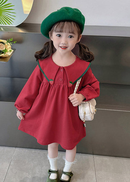 Stylish Red Sailor Collar Patchwork Kids Maxi Dress Spring YE023 ABC