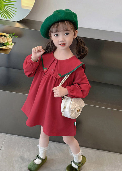 Stylish Red Sailor Collar Patchwork Kids Maxi Dress Spring YE023 ABC
