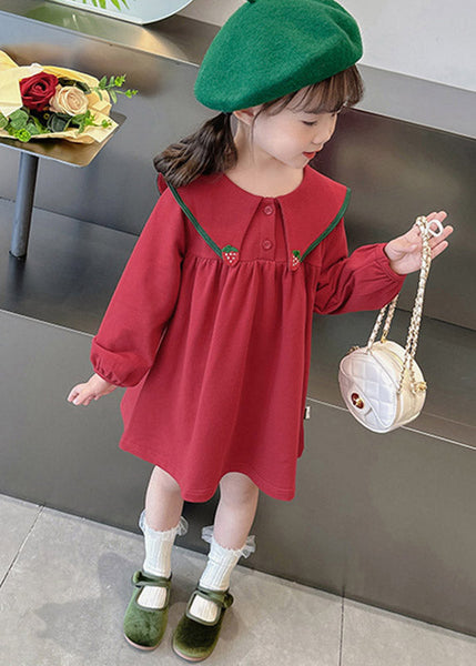 Stylish Red Sailor Collar Patchwork Kids Maxi Dress Spring YE023 ABC
