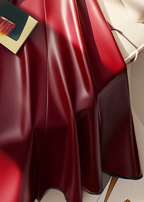 Stylish Red Sashes Solid High Waist Faux Leather Skirts Winter RK019 ABC