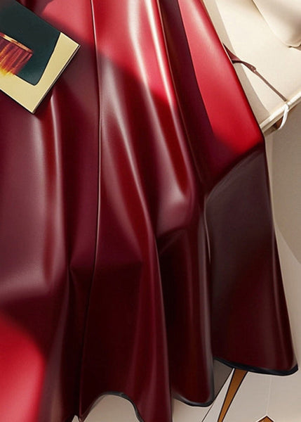 Stylish Red Sashes Solid High Waist Faux Leather Skirts Winter RK019 ABC