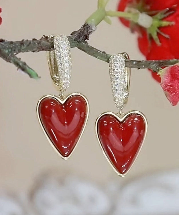 Stylish Red Sterling Silver Overgild Zircon Love Drip Glaze Drop Earrings KX1046 Ada Fashion