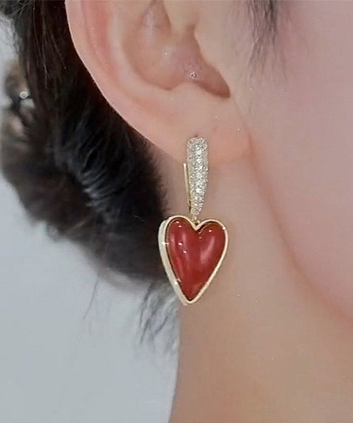 Stylish Red Sterling Silver Overgild Zircon Love Drip Glaze Drop Earrings KX1046 Ada Fashion