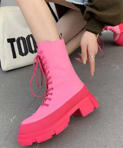 Stylish Rose Cross Strap Rivet Splicing Chunky Boots AP1017 shoe-XZ240905