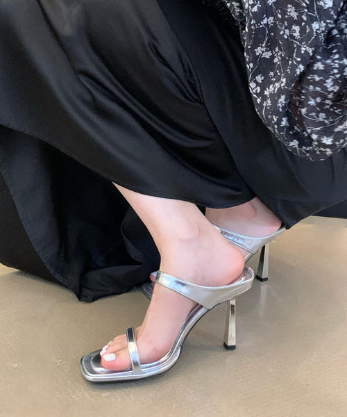 Sandals Rose Peep Stiletto Leather Faux Stylish Slide Toe FashionChic