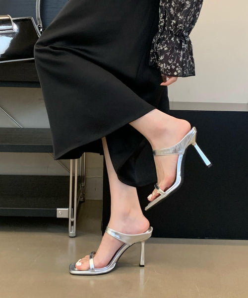 Sandals Rose Peep Stiletto Leather Faux Stylish Slide Toe FashionChic