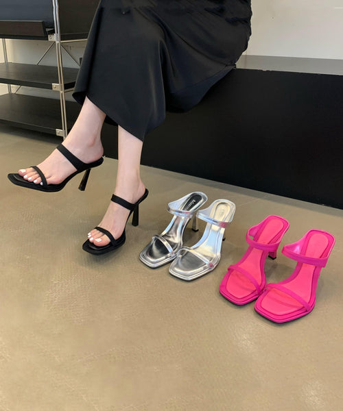 Sandals Rose Peep Stiletto Leather Faux Stylish Slide Toe FashionChic