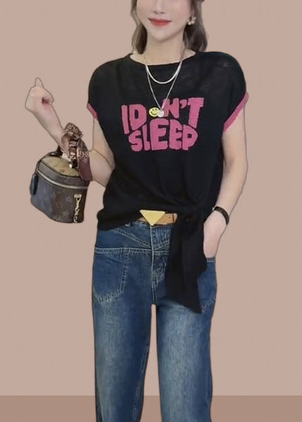 Stylish Rose O-Neck Tie A Knot Ice Silk T Shirts Summer BV010 MZF-STP240702