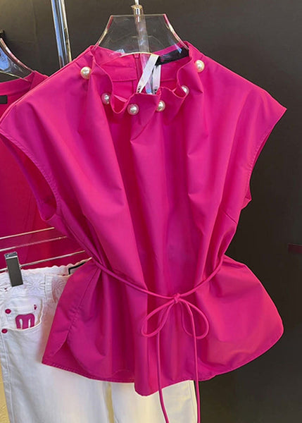 Pearl Waist Rose Summer Tie Stylish Tops Cotton FashionChic