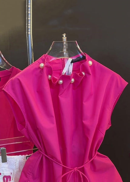 Pearl Waist Rose Summer Tie Stylish Tops Cotton FashionChic