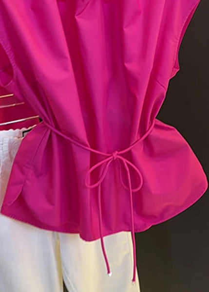 Pearl Waist Rose Summer Tie Stylish Tops Cotton FashionChic