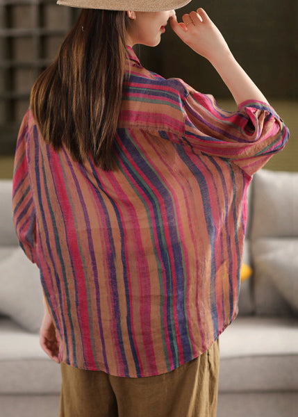 Rose Pan Peter Bracelet Linen Collar Shirts Stylish Striped FashionChic