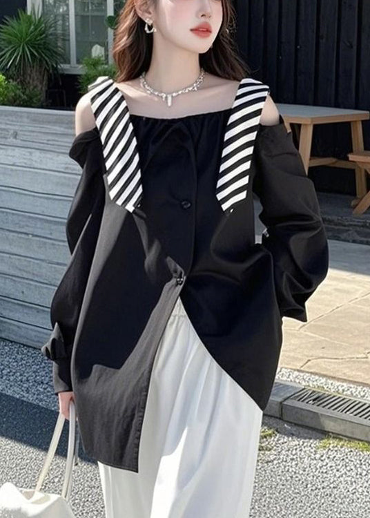 Shirt Side Open Spring False Two Rose Stylish Pieces Cotton FashionChic