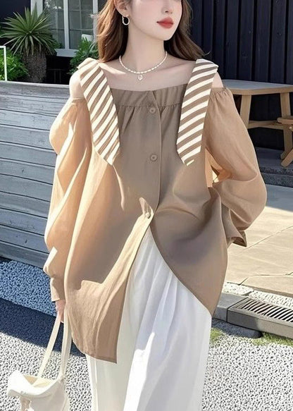 Shirt Side Open Spring False Two Rose Stylish Pieces Cotton FashionChic