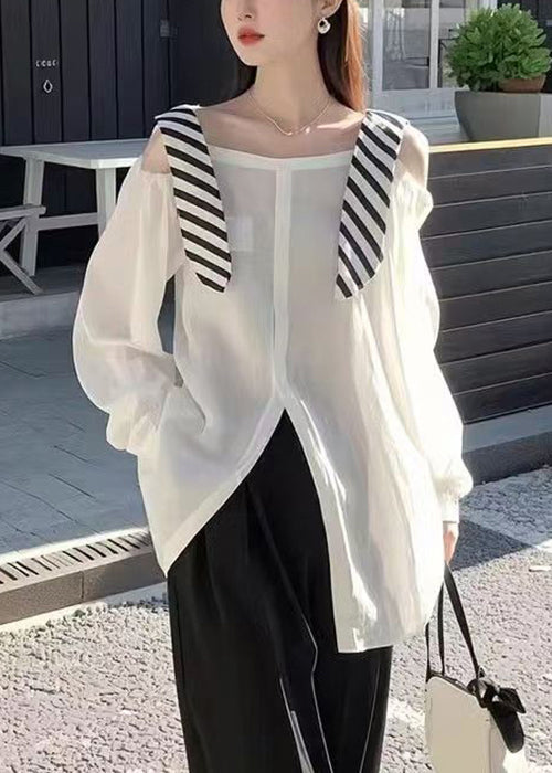 Shirt Side Open Spring False Two Rose Stylish Pieces Cotton FashionChic