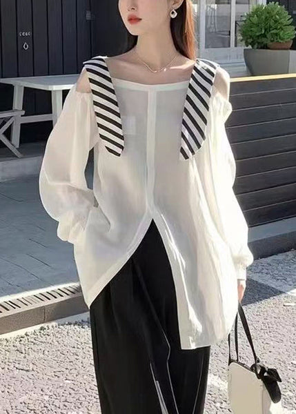 Shirt Side Open Spring False Two Rose Stylish Pieces Cotton FashionChic