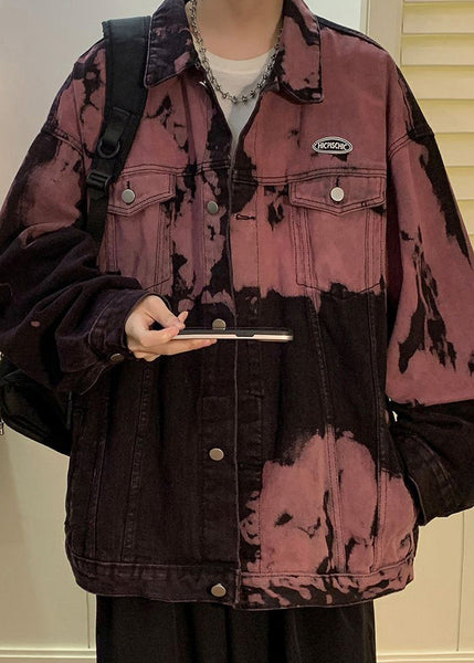 Red Fall Mens Rubber Tie Pockets Denim Dye Stylish Coats FashionChic