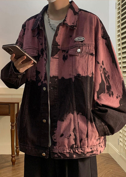 Red Fall Mens Rubber Tie Pockets Denim Dye Stylish Coats FashionChic