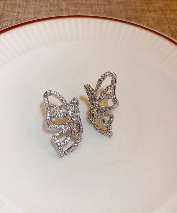 Stylish Silk Copper Zircon Butterfly Hollow Out Stud Earrings MM089 JEW-EAR240620