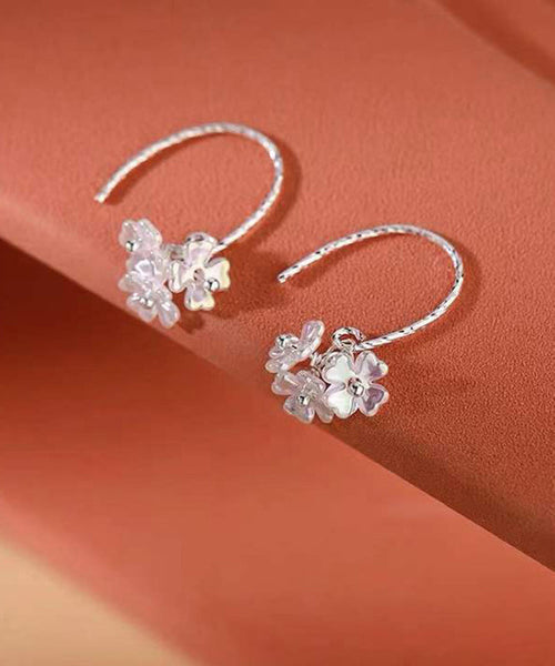 Floral Earrings Silk Stylish Silver Hoop Acrylic Sterling FashionChic