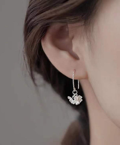 Floral Earrings Silk Stylish Silver Hoop Acrylic Sterling FashionChic