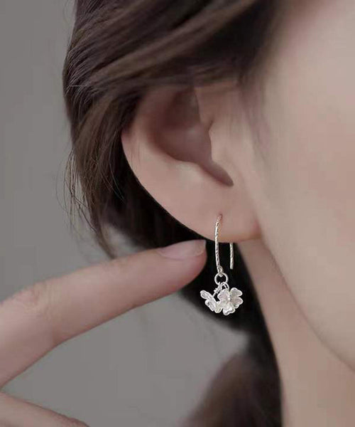 Floral Earrings Silk Stylish Silver Hoop Acrylic Sterling FashionChic