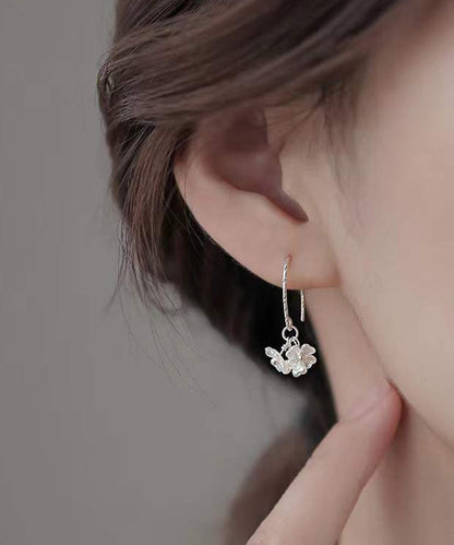 Floral Earrings Silk Stylish Silver Hoop Acrylic Sterling FashionChic