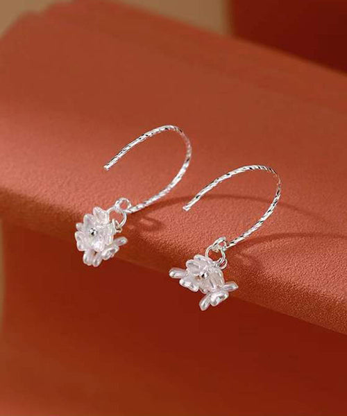 Floral Earrings Silk Stylish Silver Hoop Acrylic Sterling FashionChic