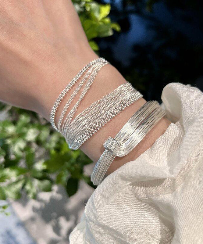 Two-Piece Stylish Silver Set Chain Bracelet Silk Sterling FashionChic
