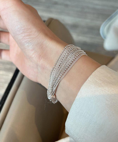 Two-Piece Stylish Silver Set Chain Bracelet Silk Sterling FashionChic