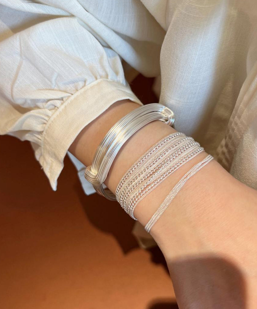 Two-Piece Stylish Silver Set Chain Bracelet Silk Sterling FashionChic