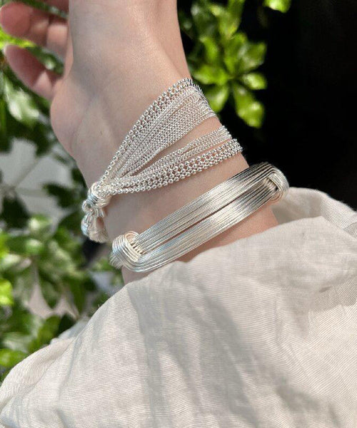 Two-Piece Stylish Silver Set Chain Bracelet Silk Sterling FashionChic